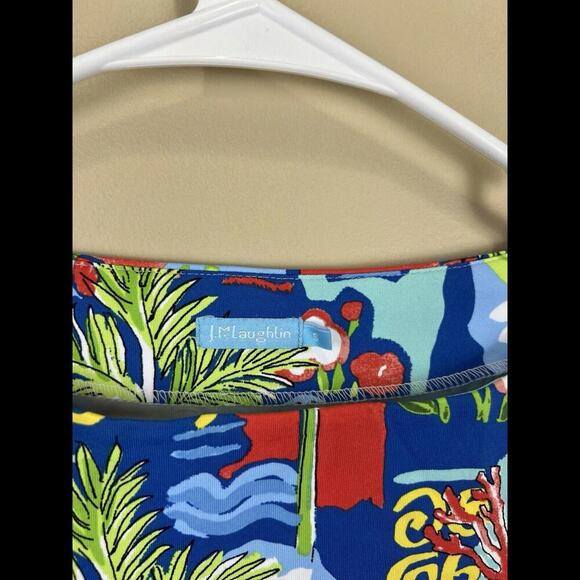 J McLaughlin Top Womens Small Blue Floral Catalina Cloth Tropical Palm Beach - Picture 3 of 4